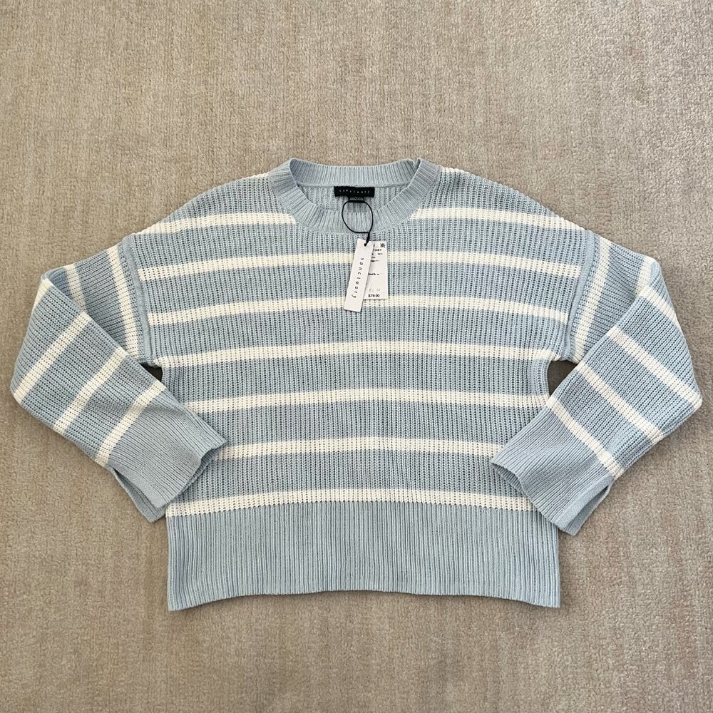 NWT Sanctuary Chilly Out Crewneck Striped Sweater L Blue